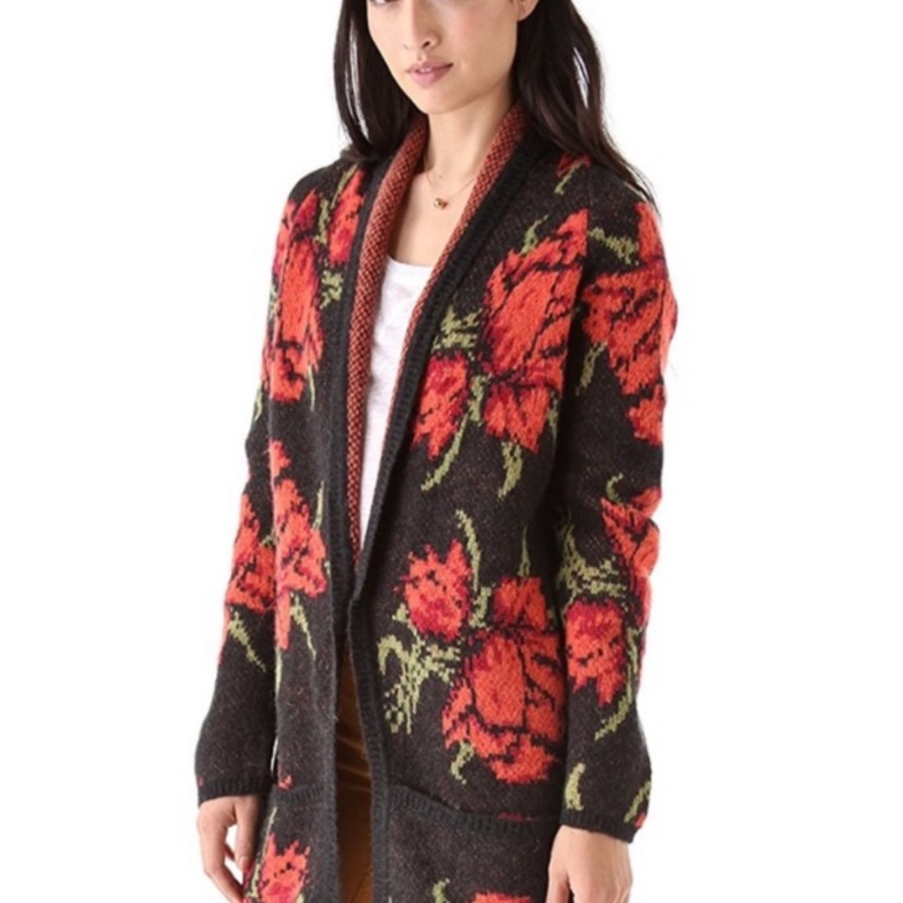 Free People Black Flower Power Cardigan